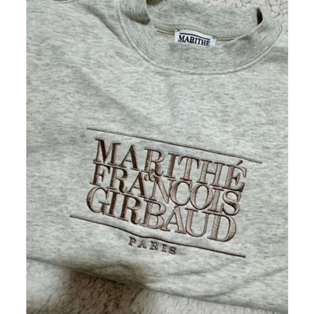 Marithe Francois Girbaud Embroidered Sweatshirt Women's S Beige Cropped NWT Y2K - Picture 5 of 15
